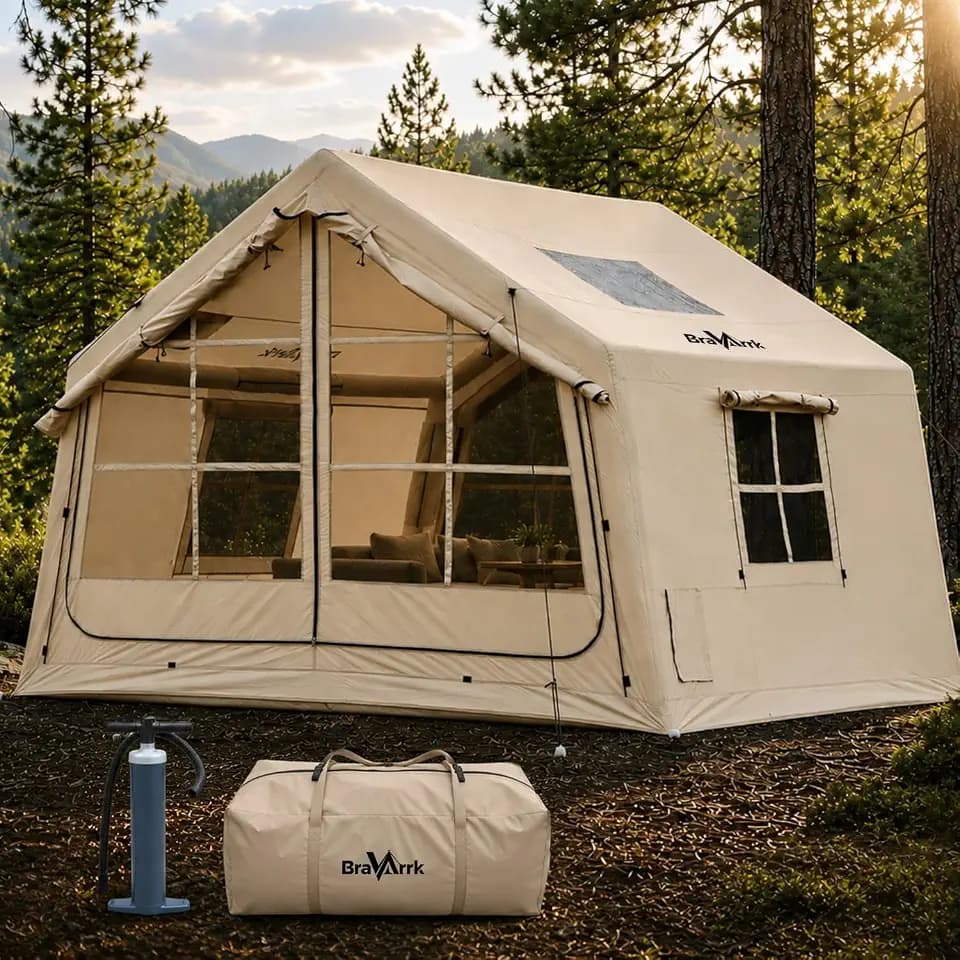 6-8 Person Inflatable Tent for Camping with Skylight & Stove Jack-125×96.5