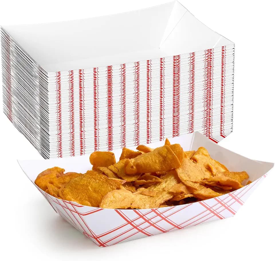 ECOLipak 100 Pack 3lb Paper Food Tray Red, Disposable Paper Boat for Nacho