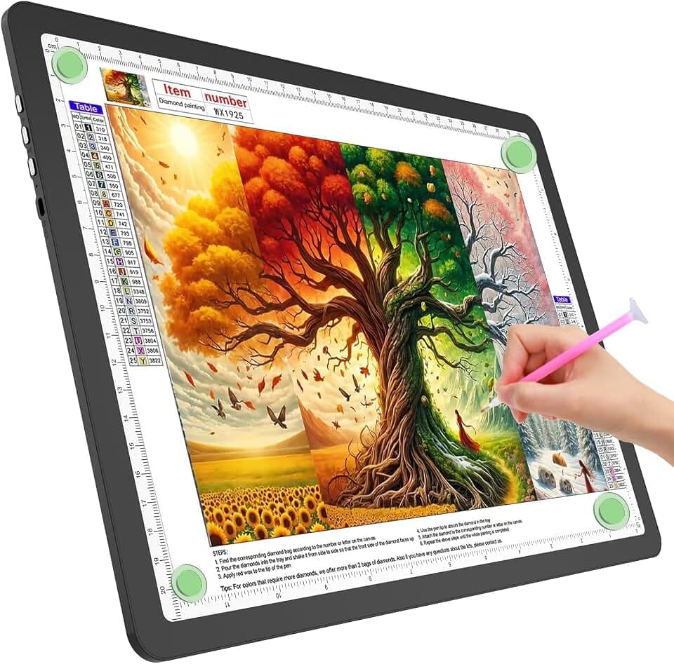 TOHETO A4 Light Board for Diamond Painting, Super Bright Magnetic Light Pad with Side Buttons, Lightbox for Tracing and Drawing, Corded Light Table for Sketching, Animation, Weeding Vinyl (Black)