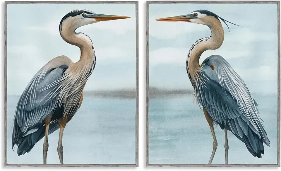 'Detailed Heron Bird Duo'| 2pc Framed Giclee Art Set 2