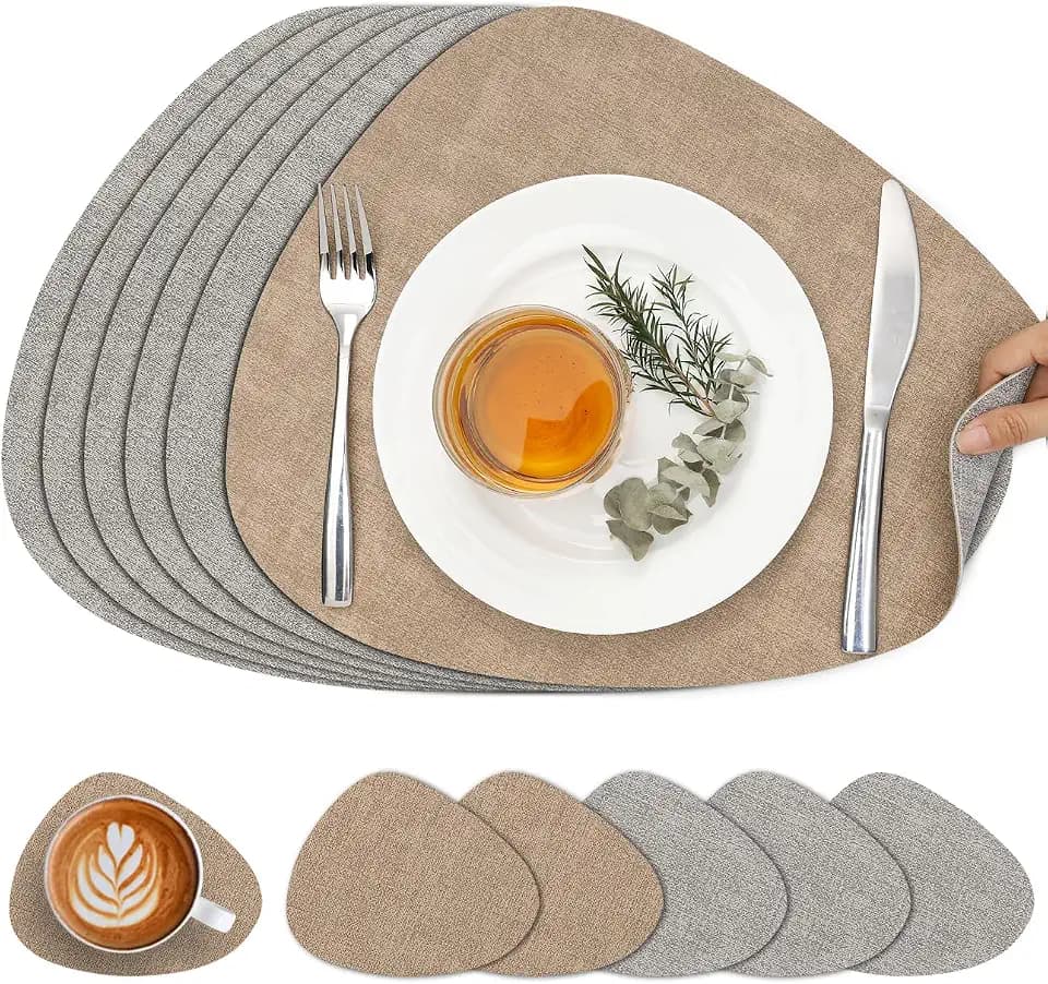 Faux Leather Placemats Set of 6, Dual Sided with Drink Coasters