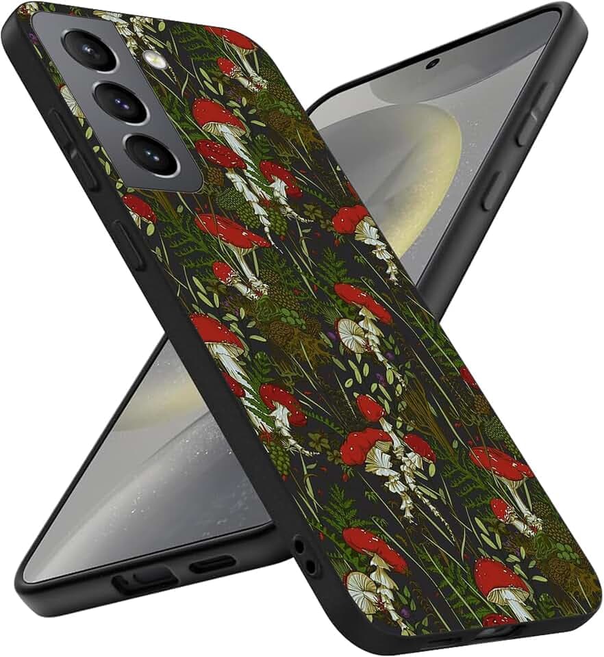 Compatible with Samsung Galaxy S25 Plus Case - Hippie Red Mushroom Wild Green Plants Flexible Silicone Shockproof Case for Men and Women Girls