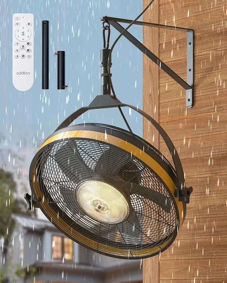addlon 20 Inch IP65 Outdoor Ceiling Fan with Light, Remote & APP Control
