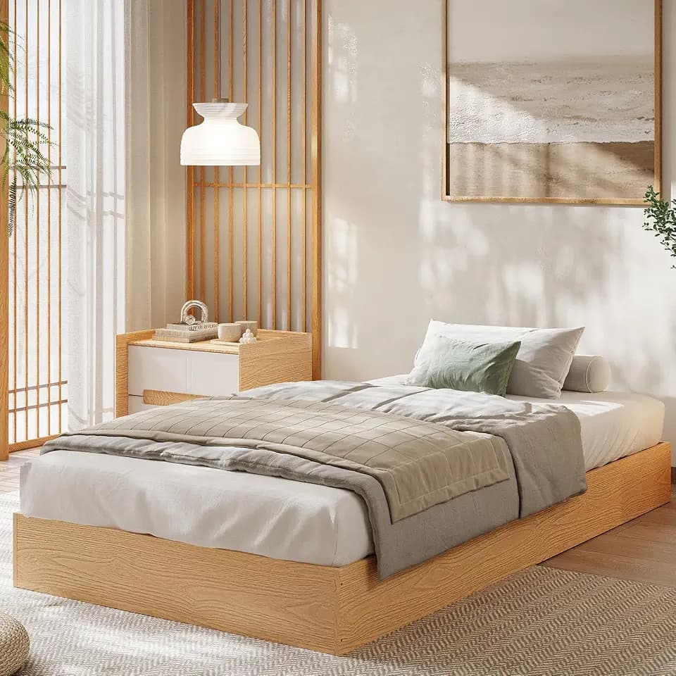 GarveeHome Twin XL Size Wood Platform Bed Frame, Wooden Bed Frame Without Headboard, Wood Slat Support, No Box Spring Needed, Easy Assembly, Pine