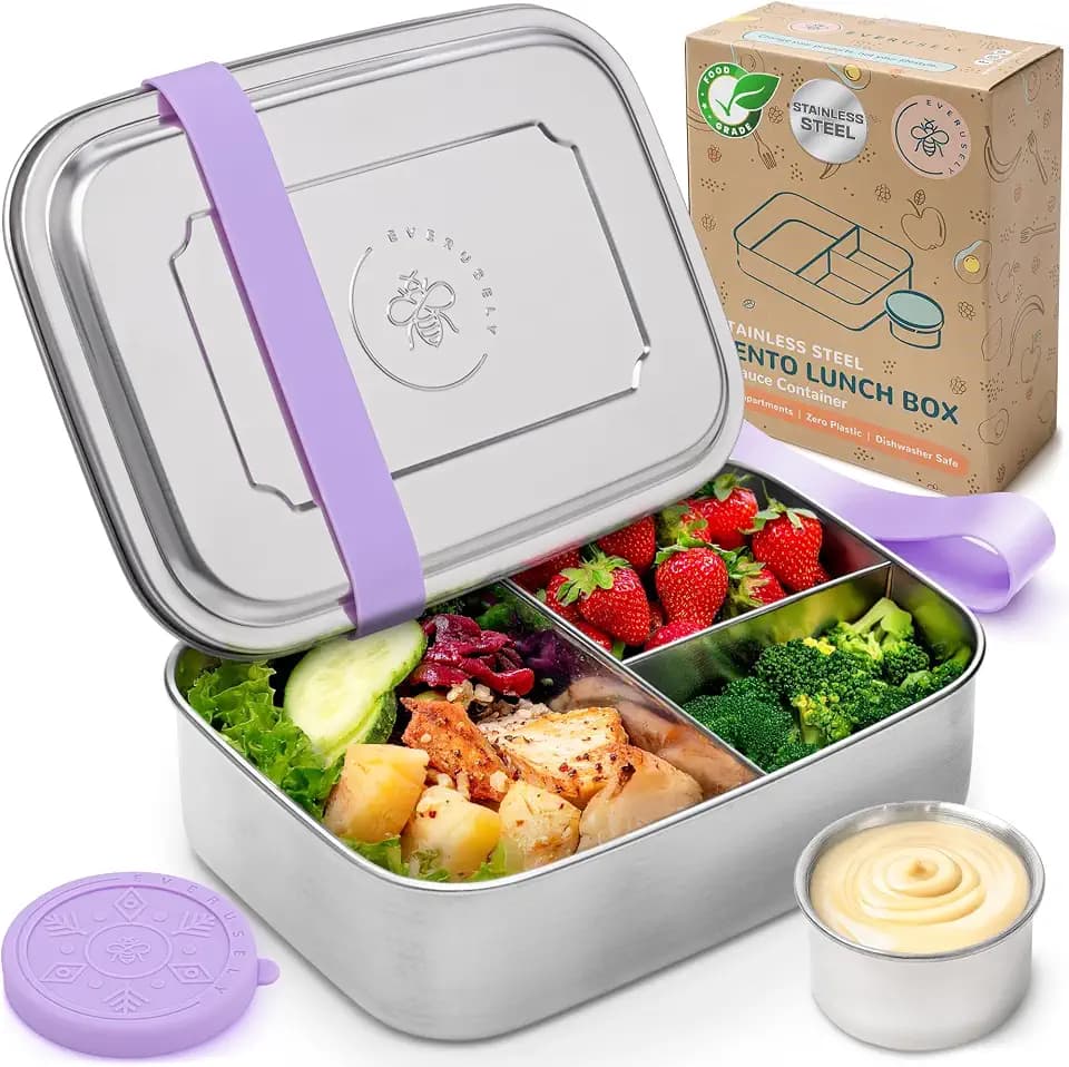 Stainless Steel Bento Box + Condiment Container - Lavender, 60oz / 1.8 L