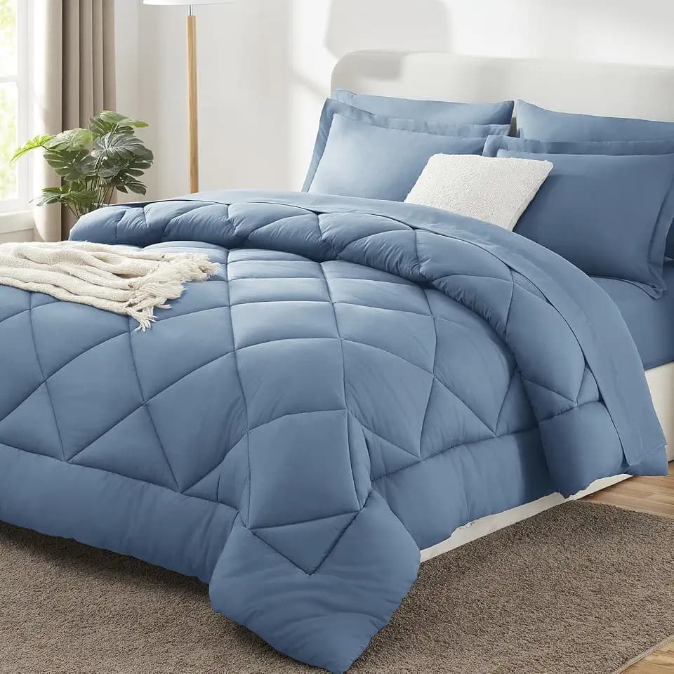 CozyLux King Comforter Set 102"x90" Dusty Blue - 7 Piece Bed in a Bag