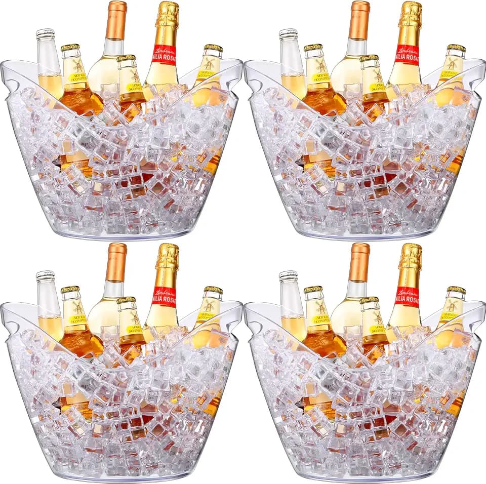 Sunnyray 4 Pack Clear Ice Buckets Large Acrylic Upgraded Thickened Beer Buckets for Parties Champagne Drink Cooler Ice Beverage Storage Tub Wine Cocktail Chiller Bin for Barbecue Picnic Home Bar (8L)