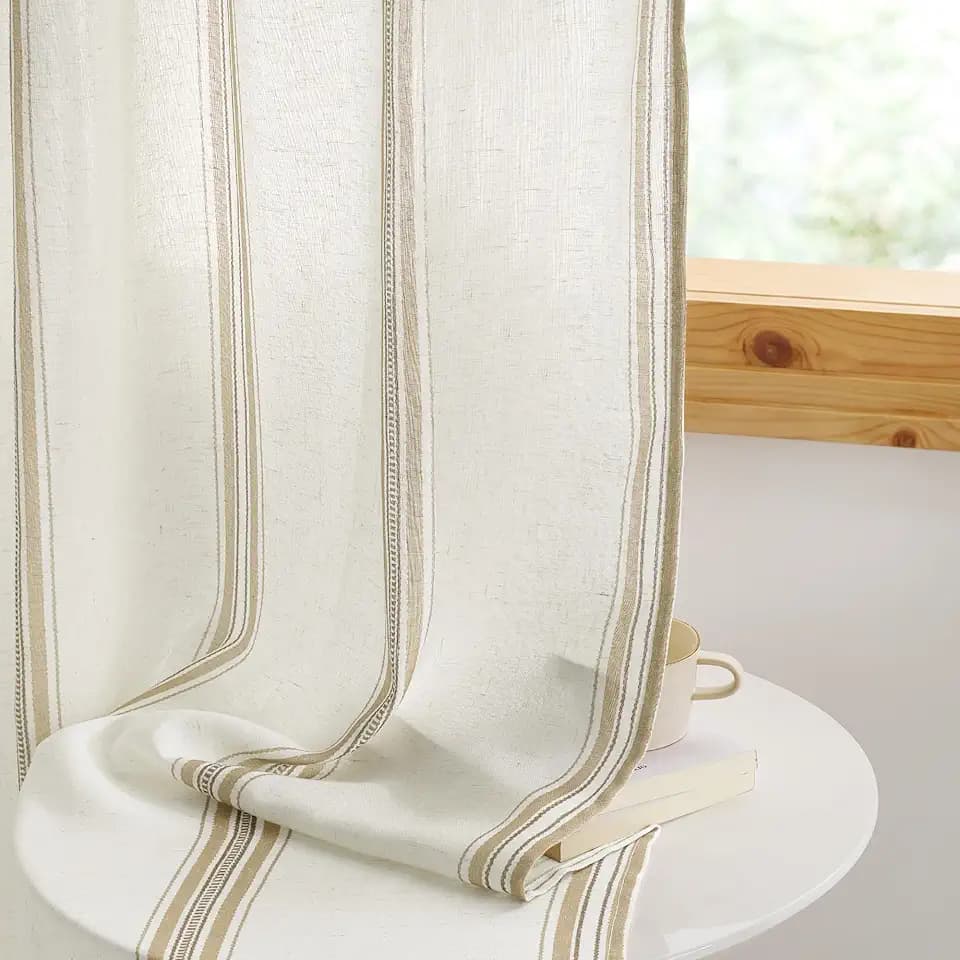 NICETOWN Stripe Linen Curtains 52 x 84 Inch Long for Living Room - Taupe & White Classic Grommet Rustic Drapes, Light Filtering Window Covering for Patio Glass French Door, 1 Pair