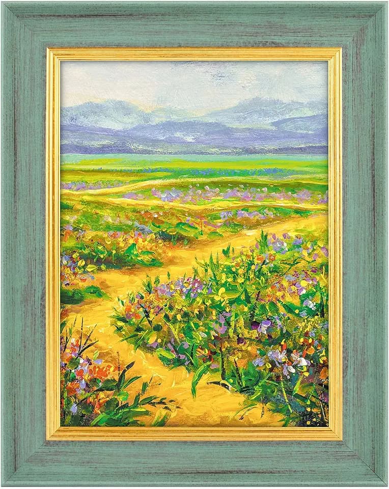 Golden State Art 6x8 Ornate Picture Frame Plexiglass Green with Gold Color