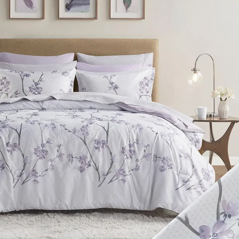 Comfort Spaces Kate All Season Comforter Set, Full, 9 Piece, Grey/Purple