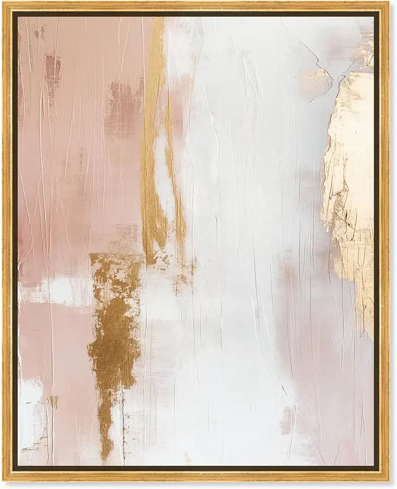 Art Remedy Golden Glow on Pink Canvas Abstract Earth Tone, Gold Frame, 36 x 45
