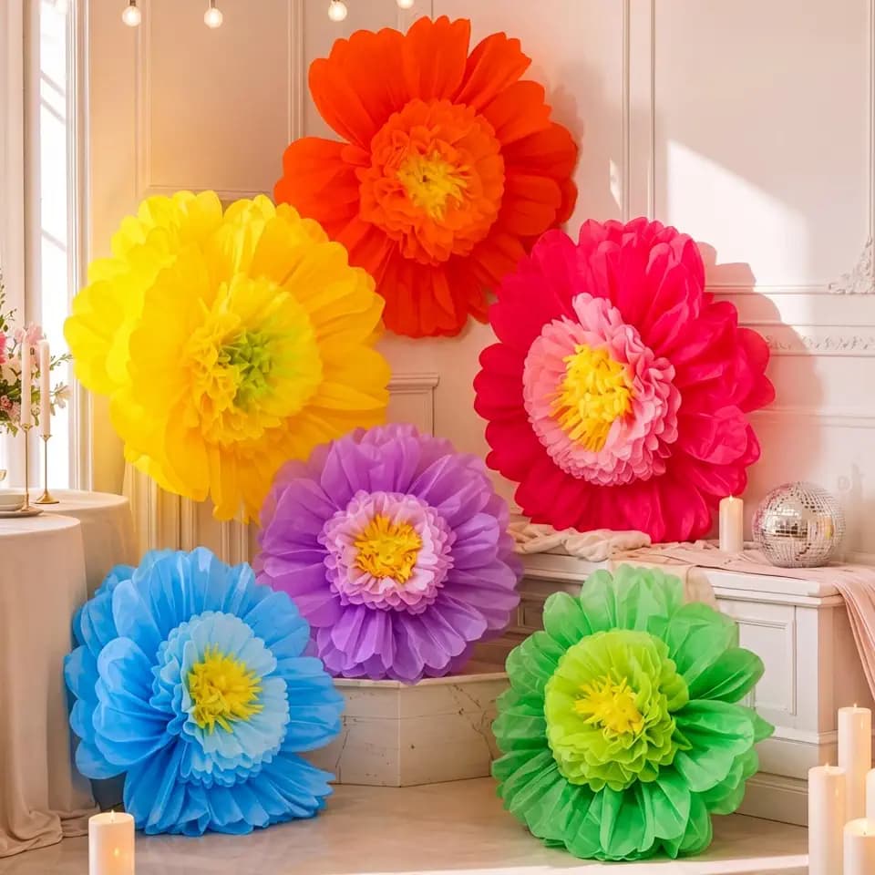 Giegxin 6 Pcs 31.5", 24" Mexican Giant Tissue Paper Flower for Wall Pom Pom