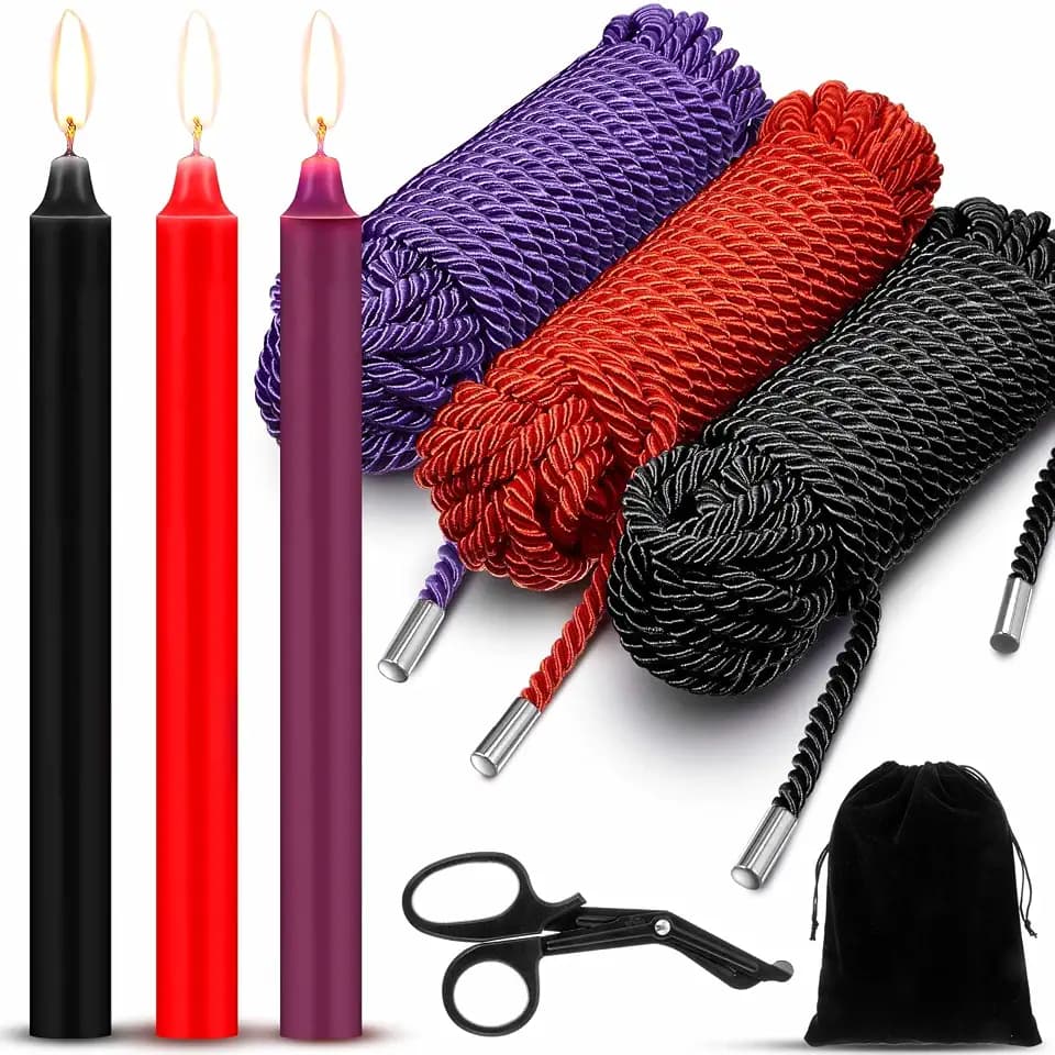 Tisancy 8 Pcs Japanese Tying Kit with Low Temp Candles, Shears & Carry Bag