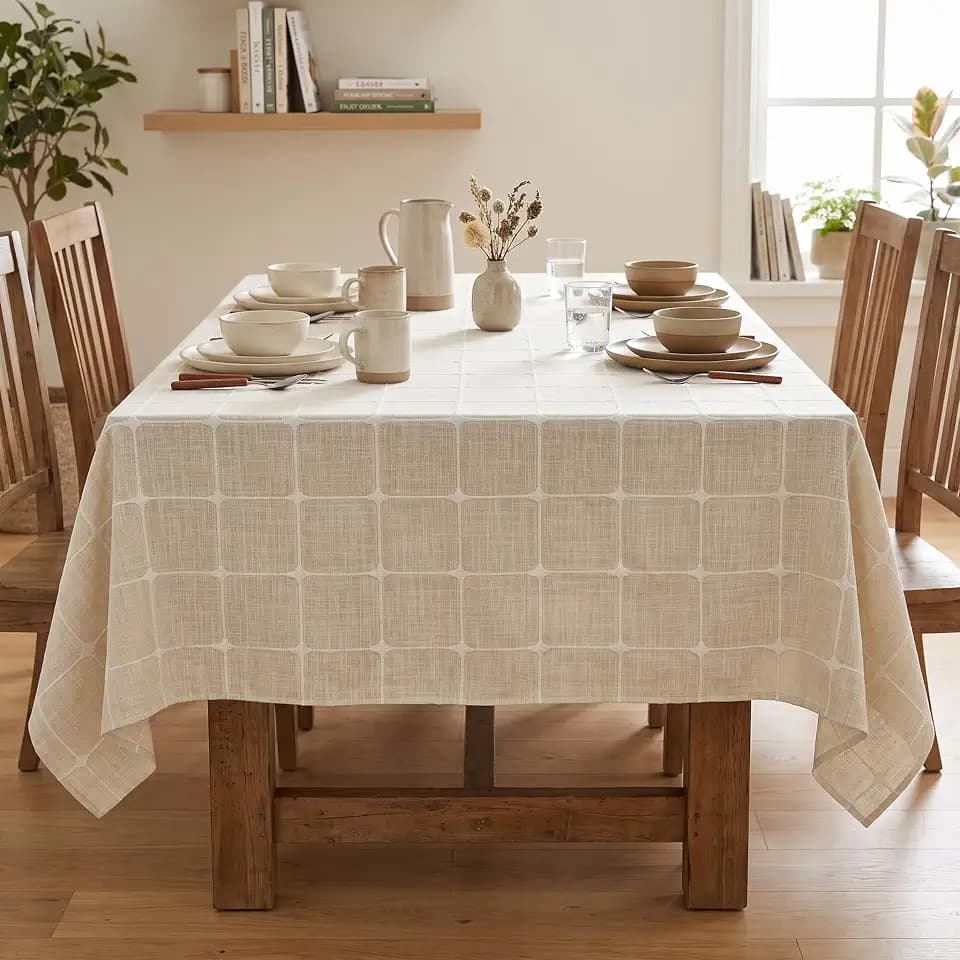 Horaldaily Rustic Plaid Table Cloth, Light Coffee, 60×120 Inch Rectangular