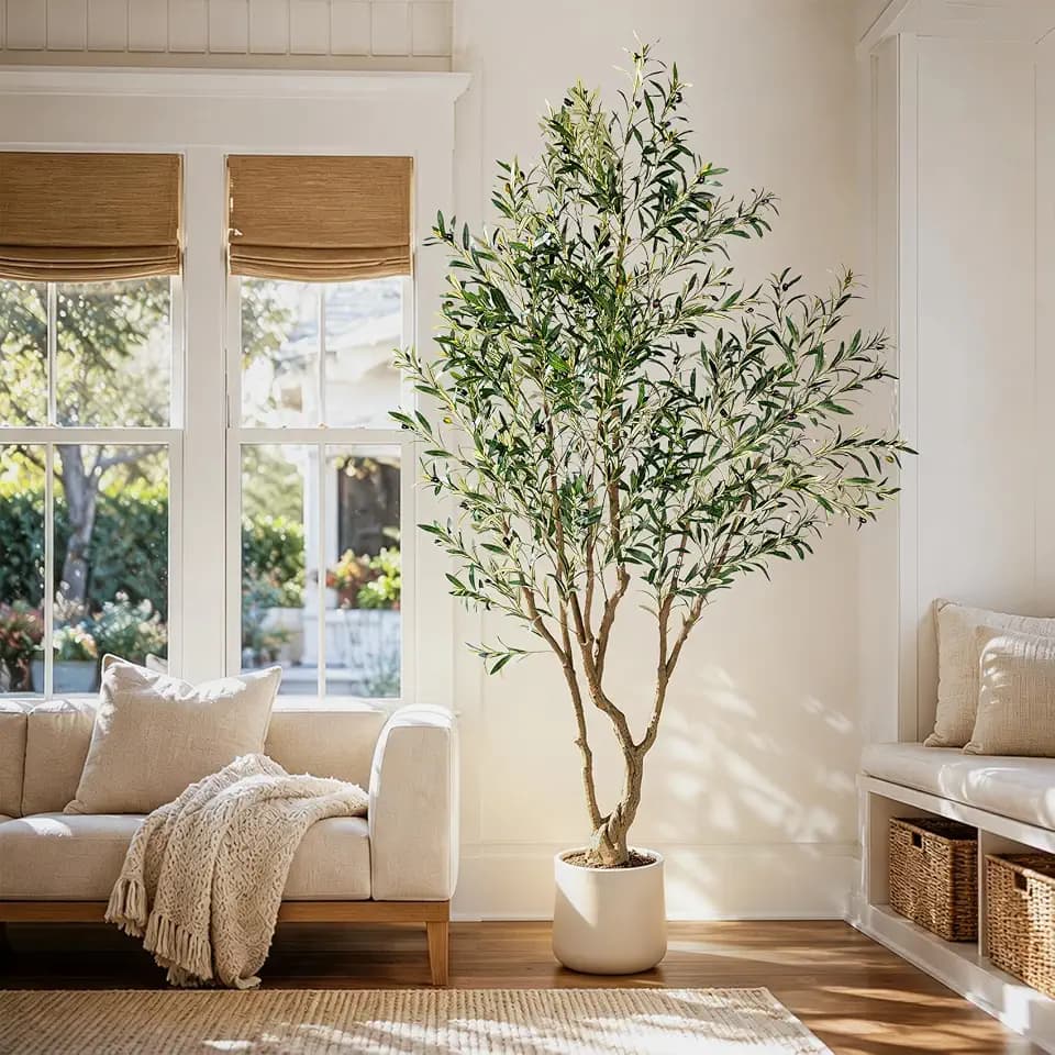 Large Artificial Trees Tall Faux Olive Trees with Pot Indoor Outdoor Realistic Floor Fake Plastic plantas for Home Living Room Office Porch Outside Patio Modern Farmhouse Decor Housewarming Gift