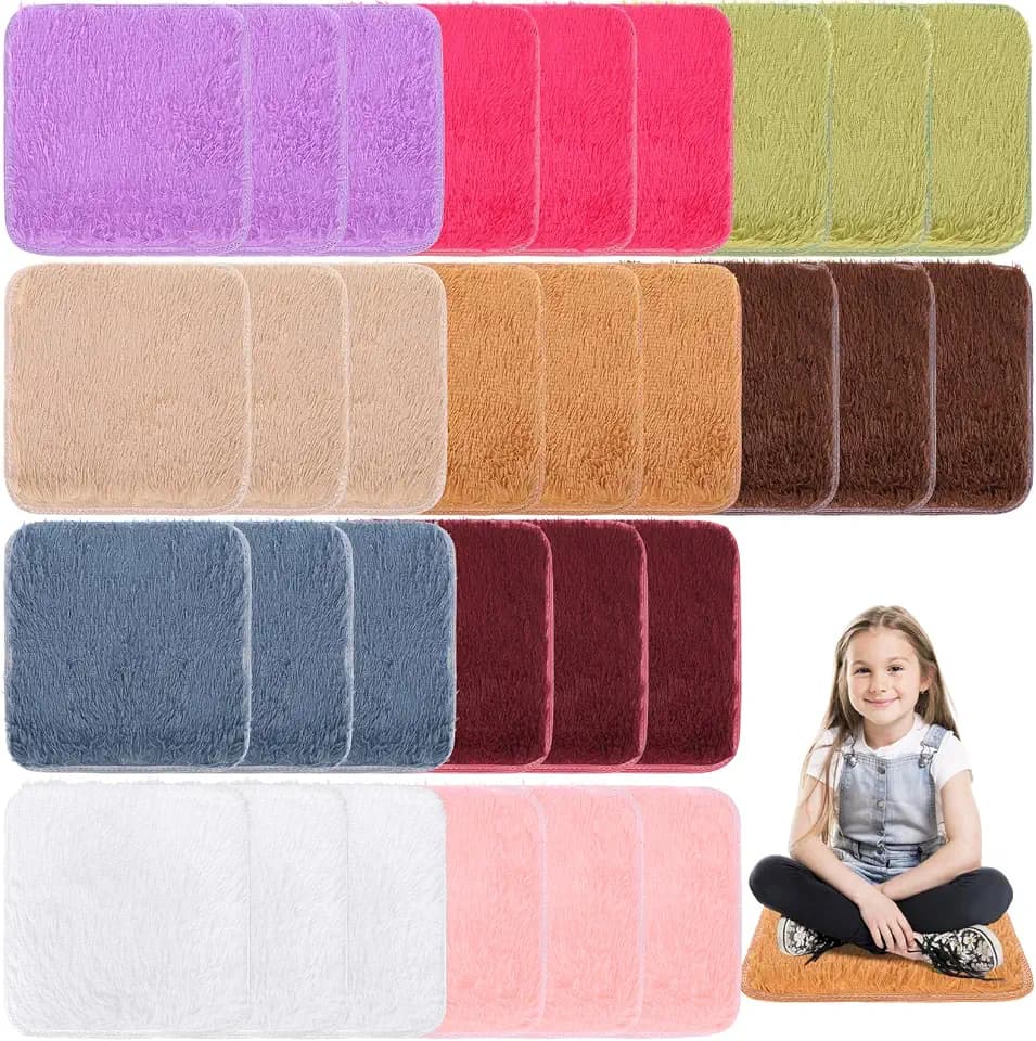 30 Pack Kids Crazy Carpet Square Seats 16 Inch Soft Rainbow Floor Rug Mats Colorful Floor Rug Cushions Educational Classroom Rugs for School Home Group Activities Learning Spot Markers Play Areas
