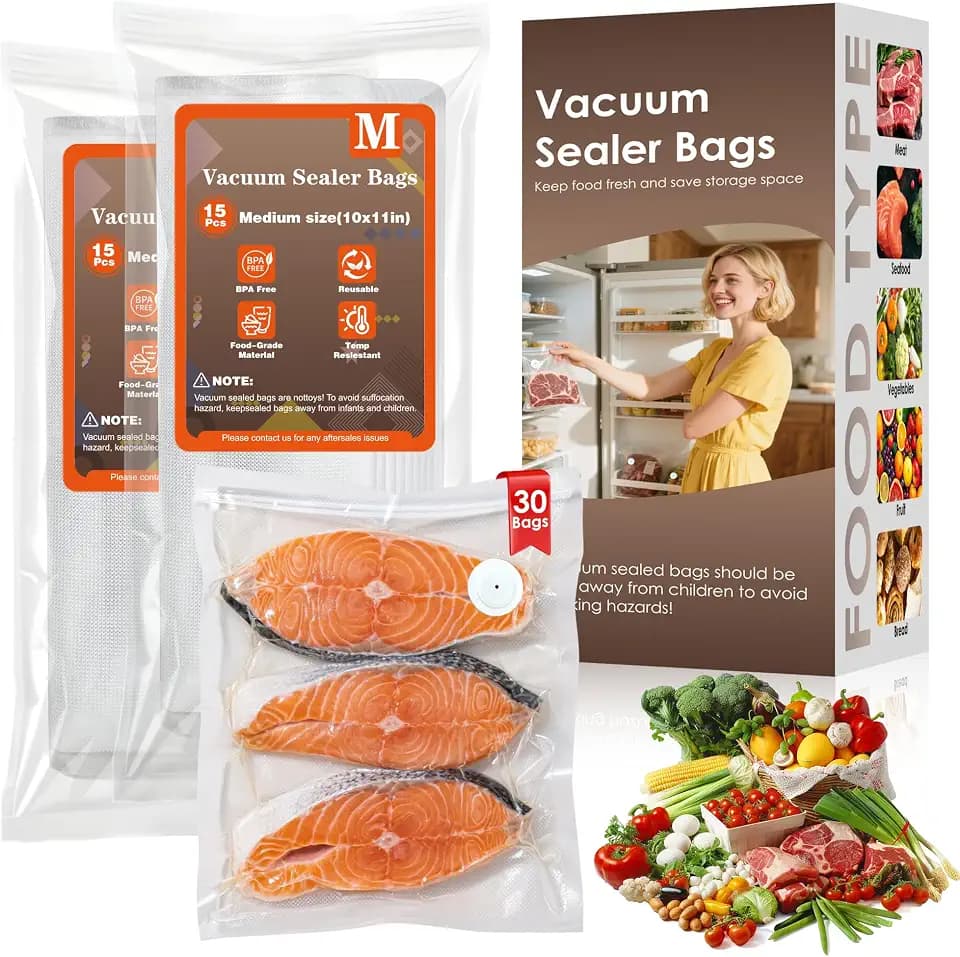 Reusable Vacuum Sealer Bags for Food – 30 Medium (10 x 11 in) For Elxis Vacuum Sealer (Without Vacuum Sealer)