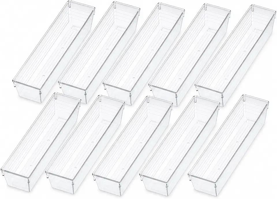 Kingrol 10 Pack Clear Narrow Tapered Drawer Organizer Trays, 12 x 3 x 2 in