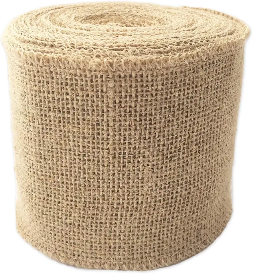 LWR CRAFTS Natural Burlap Ribbon 4 Inch x 32 Feet - Jute Fabric Webbing for Rustic Wedding Decorations, Large Bows, Wreaths, DIY Crafts & Party Garland