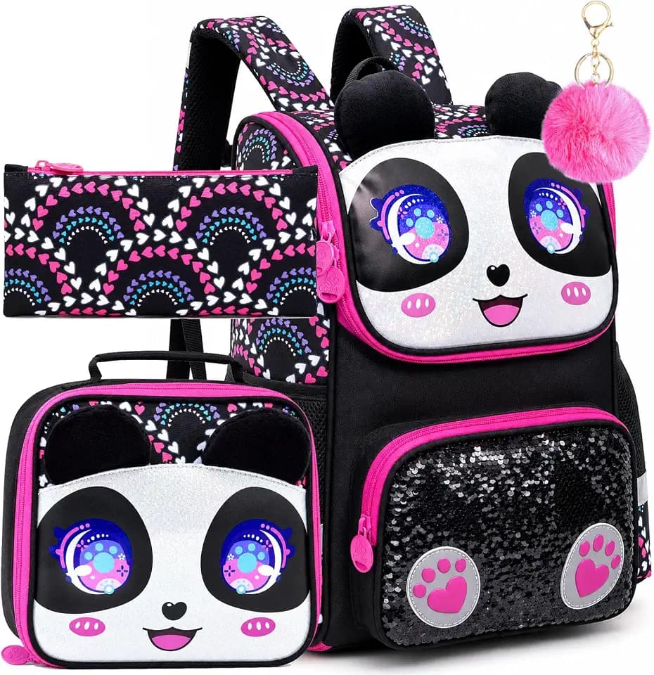 KLFVB 3PCS Backpack for Girls and Boys, 15" Unicorn Dinosaur Bookbag with Lunch Box, Kids Preschool School bag
