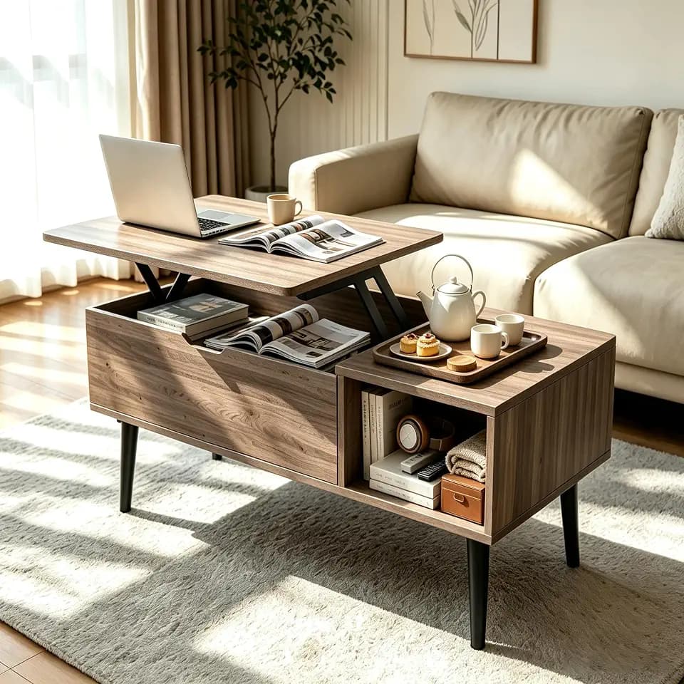 DUMOS Coffee Table, Wood Lift Top Coffee Table for Living Room Home