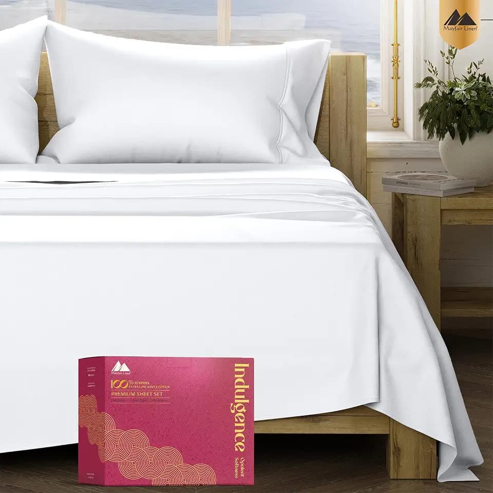 Mayfair Linen 1200 Series King Size Sheets Set, 17" Deep Pocket, White
