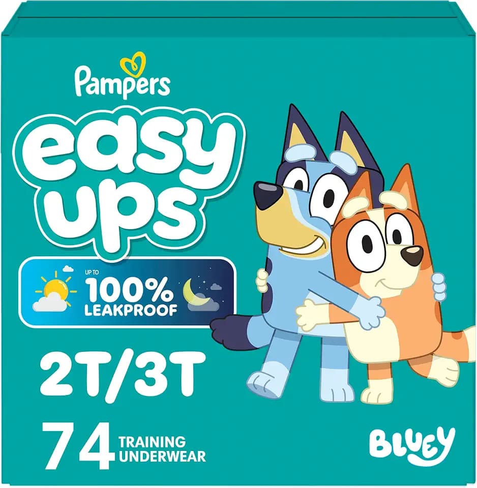 Easy Ups Girls & Boys Potty Training Pants, Size 4 (2T-3T), 74 Count, Bluey Absorbent Pull Up Training Underwear, Up to 100% Leakproof Day and Night, Hypoallergenic