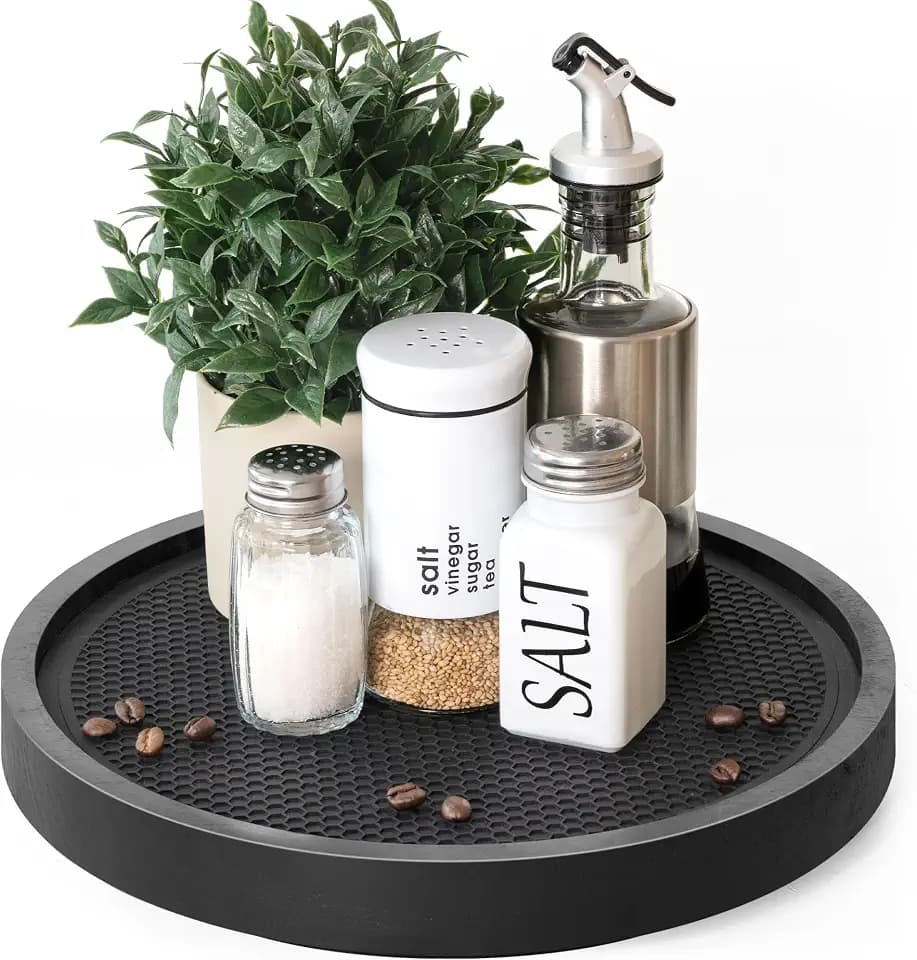 EOSAHR Wooden Lazy Susan Turntable, Non-Skid Rotating Tray Organizer, Black