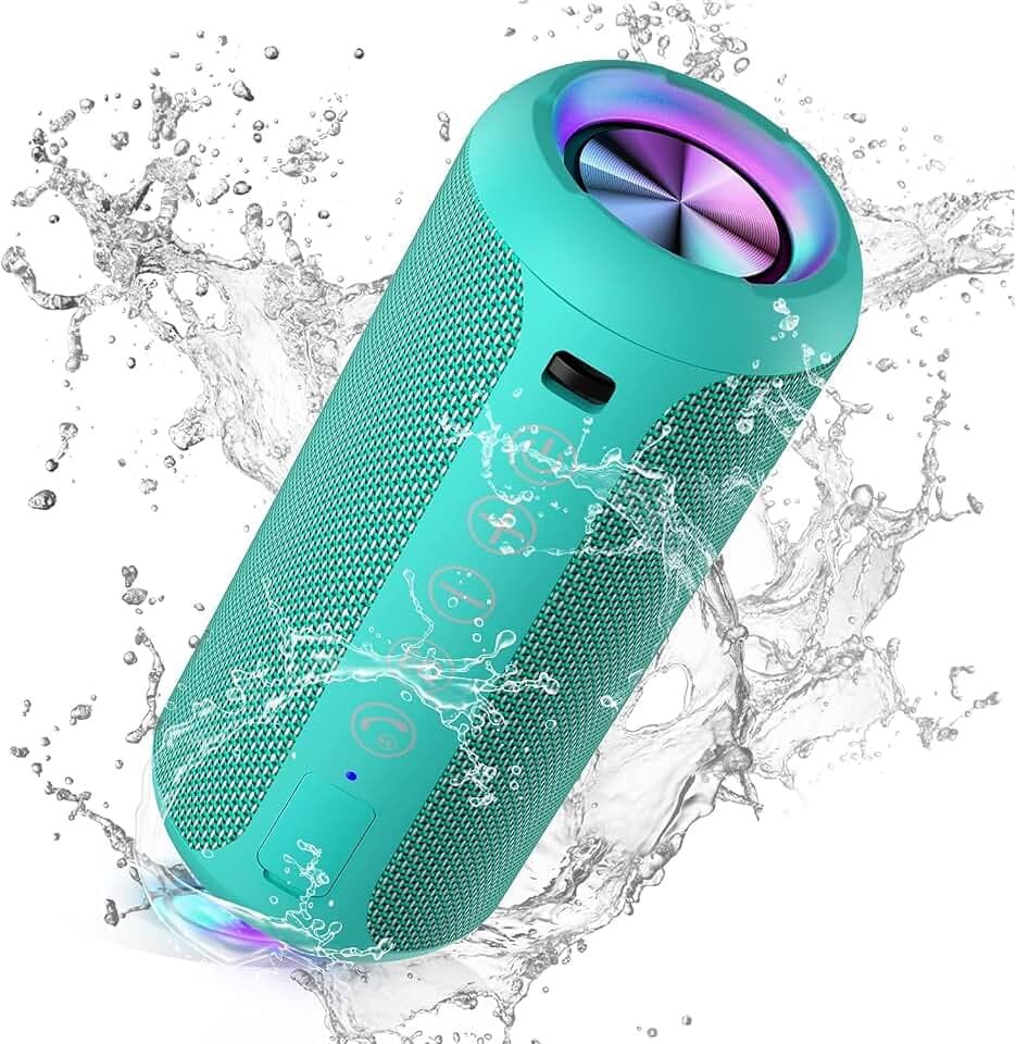 Ortizan Bluetooth Lautsprecher, Bleutooth Box mit LED-Licht, Tragbarer Mini Musikbox mit Freisprechfunktion, IPX7 Wasserschutz und 360° Surround Sound, Kabelloser Outdoor Lautsprecher mit AUX, TF