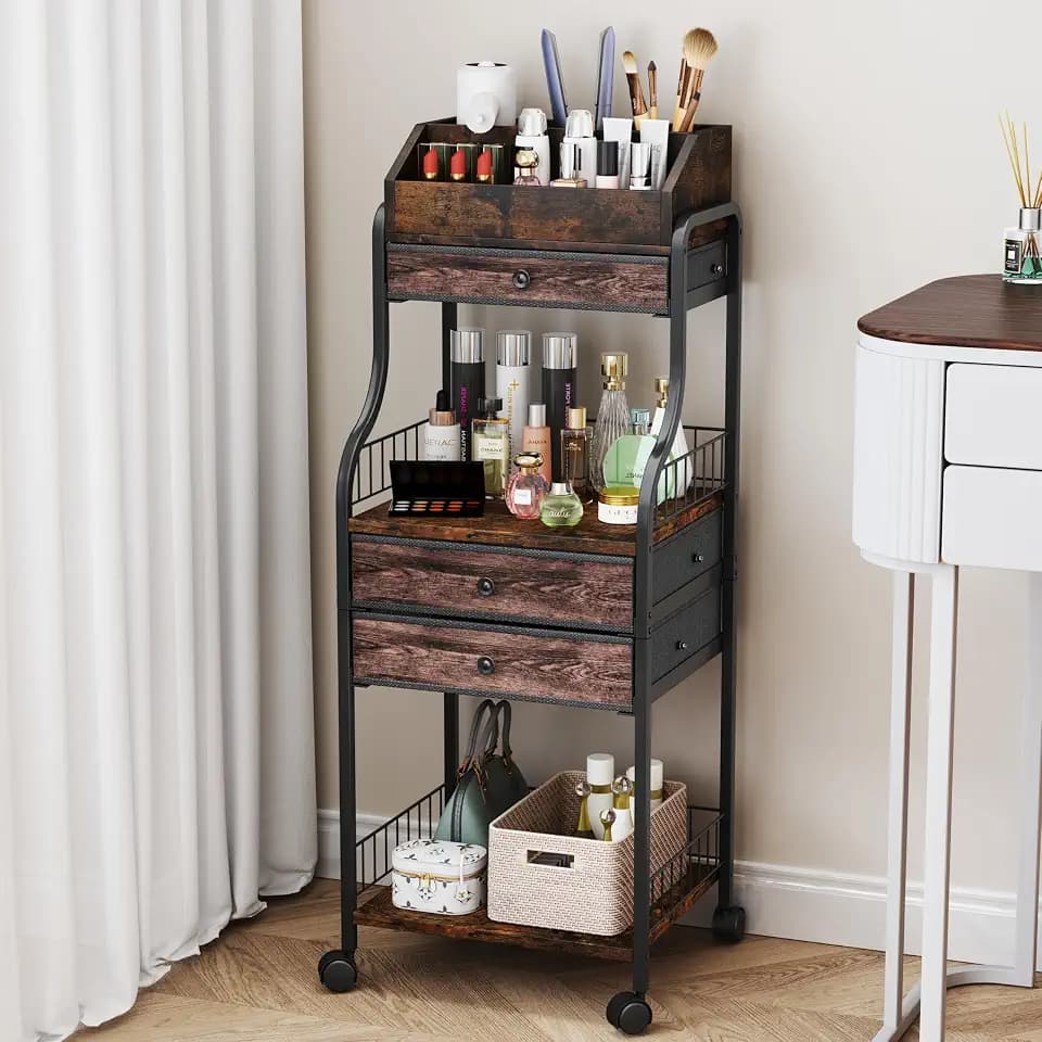 HapiRm Floor Makeup Organizer Storage - Vanity Skincare Make Up Organizers and Storage with Drawers, Cosmetics Display Cases Holder for Skin Care Nail Polish Perfume Makeup Brush