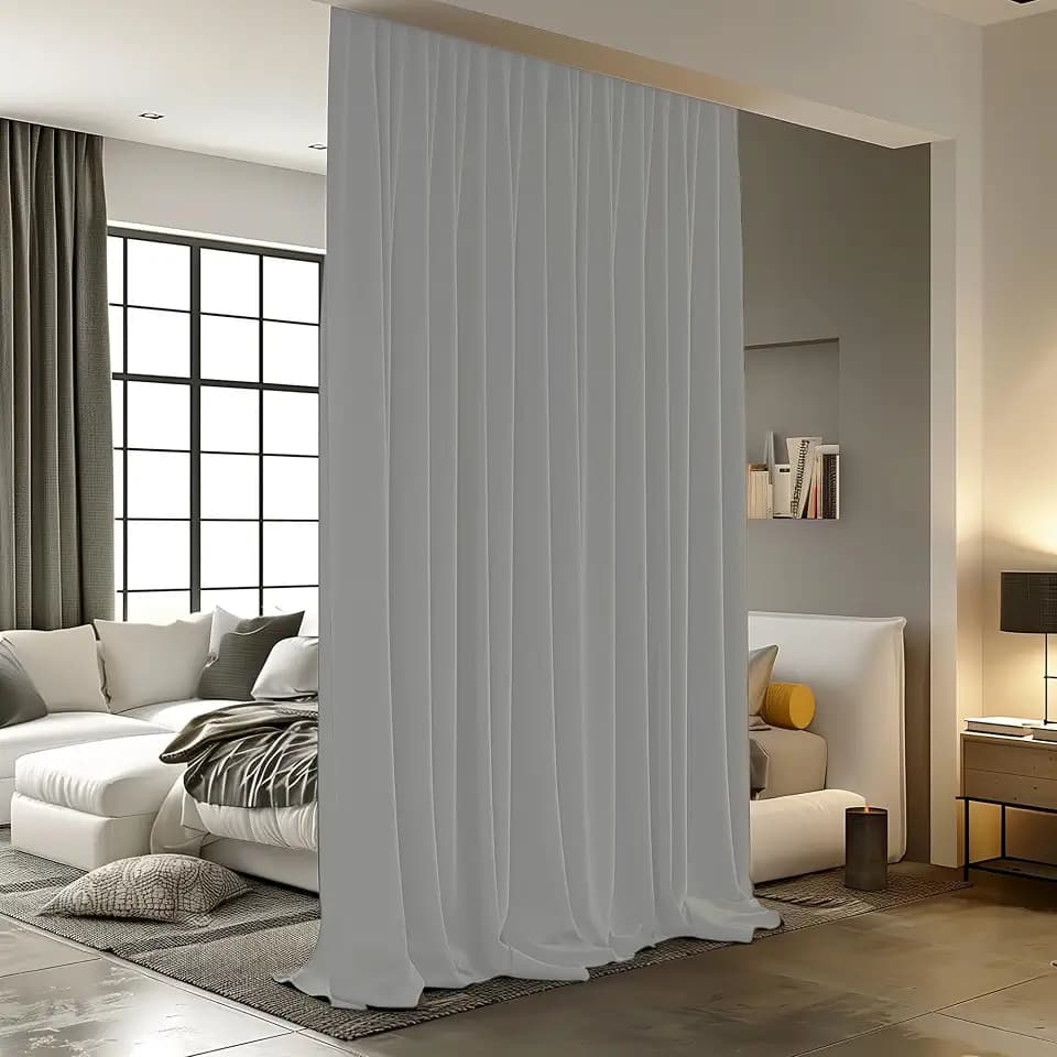 Room Divider Curtains for Ceiling Track Rod, Blackout Ceiling Track Curtains with Hooks Noise Reduction Privacy Curtain for Wall Ceiling Mount Track, 12.5 ft Wide x 7 ft Tall, Grey, 1 Panel
