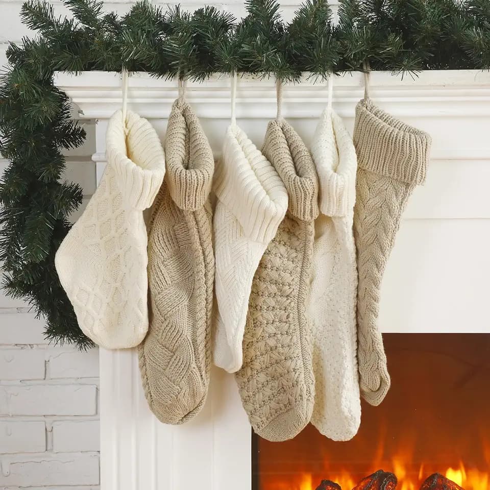 6 Pcs Cable Knit Christmas Stockings Large Christmas Stocking, Charming