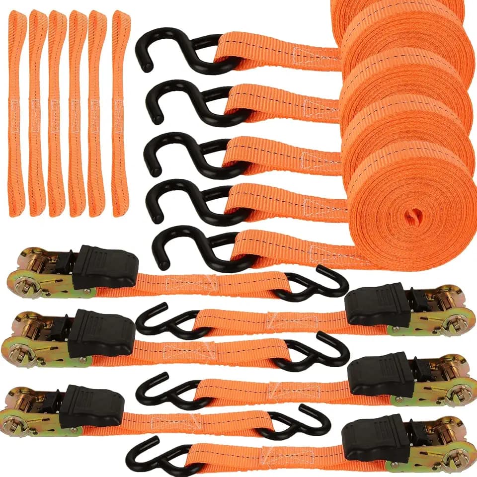 6 Pack 1 Inch x 20 Ft Ratchet Tie Down Straps for Cargo, 1700LB