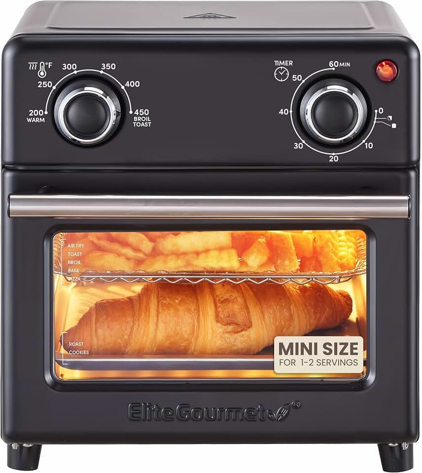 Elite Gourmet 8.5Qt Compact Mini Air Fryer Oven, 800W, Adjustable Controls