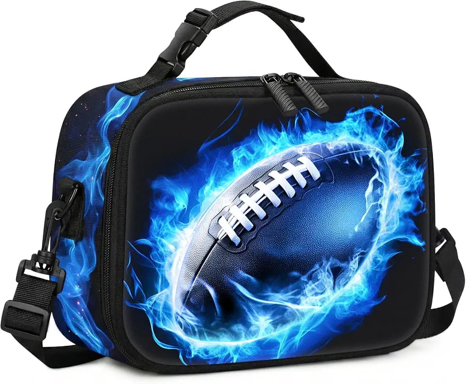 Kids Lunch Box for Boys - American Football Boys Lunch Bag,Insulated Sports Lunchbox with Adjustable Shoulder Strap & Name Tag,Reusable Portable Lunchbox for School Picnic Hiking