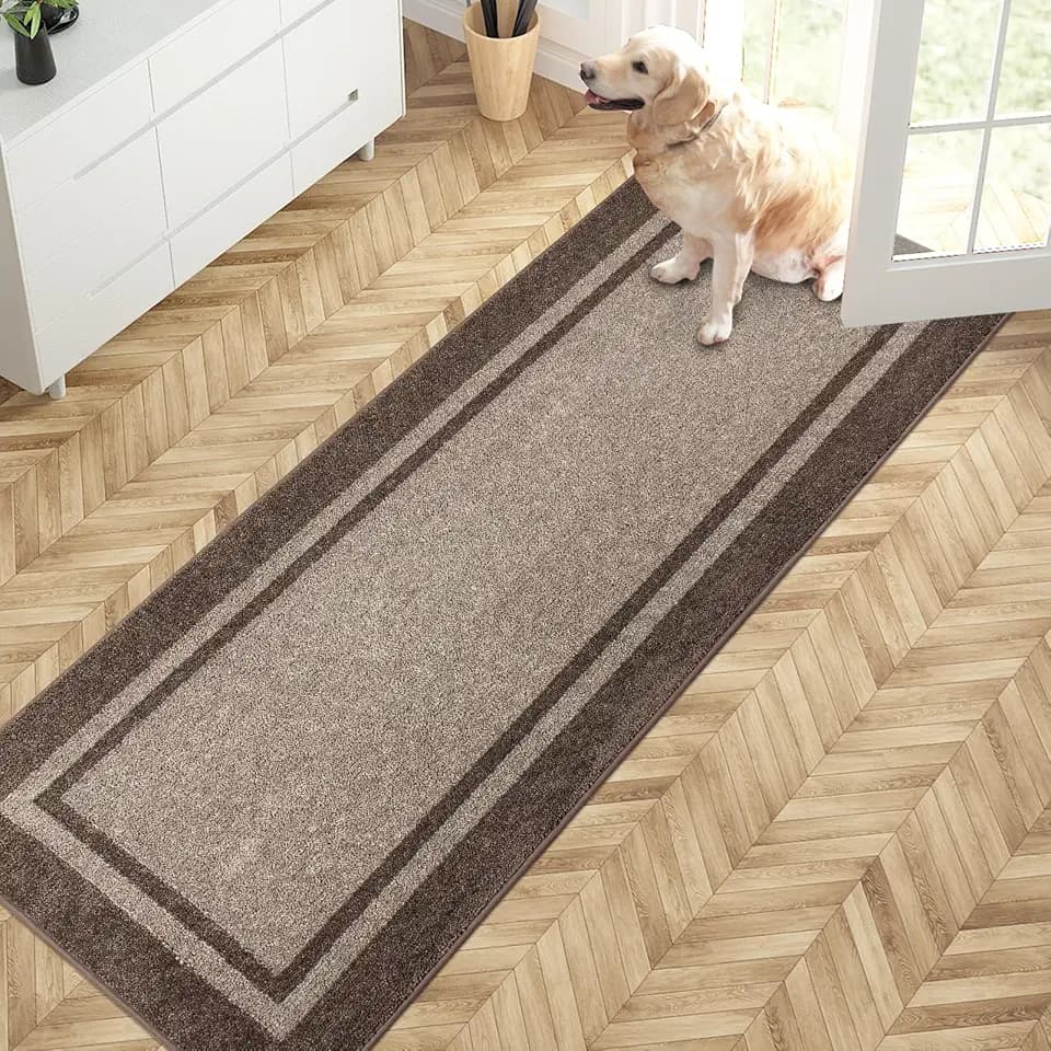PURRUGS Hallway Runner Rug, 24" x 70", Beige & Grayish Brown