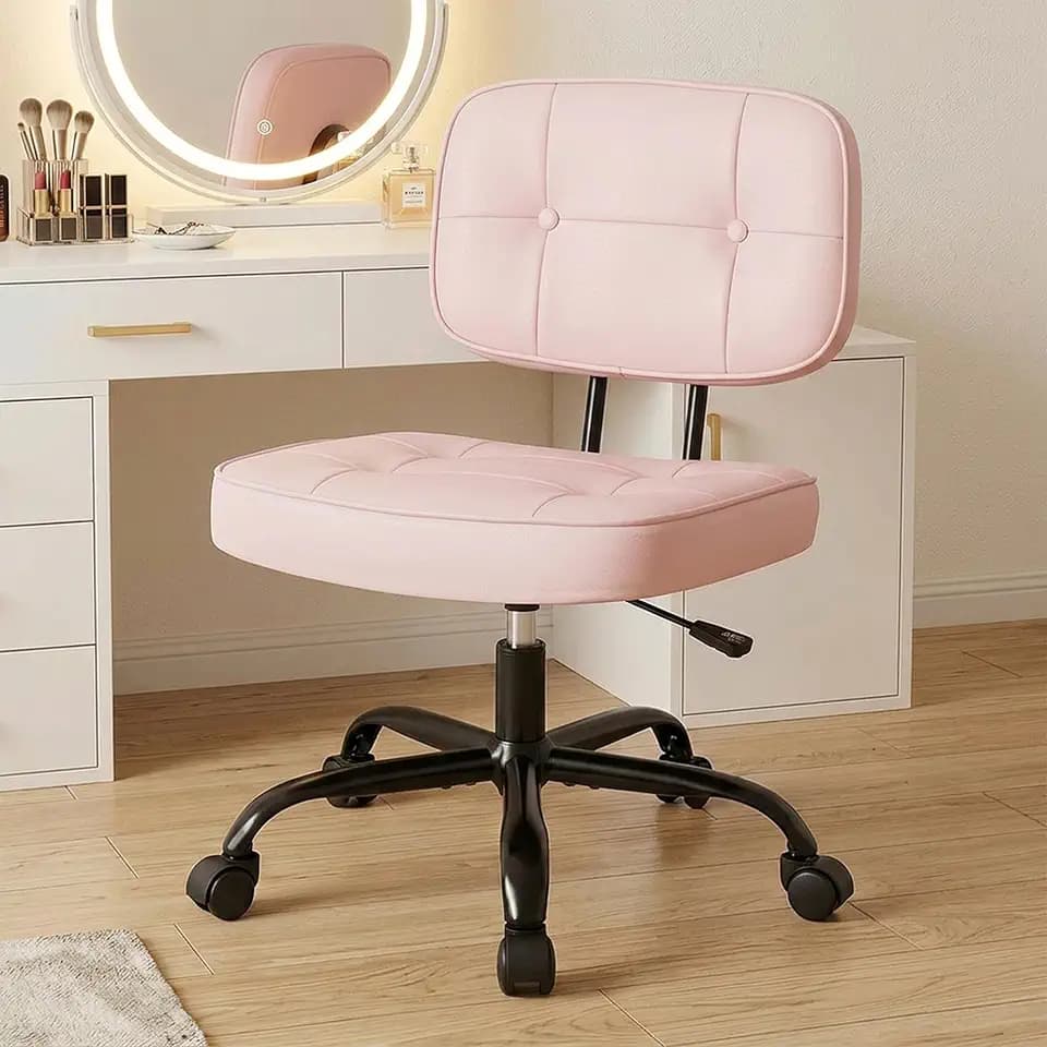 DUMOS Armless Office Desk Chair, Small Vanity Chair with Lumbar Support