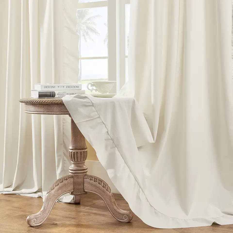 FOLKSIDE Cream Curtains 90 Inches Long for Living Dining Room Girls Bedroom Ivory Ruffle Curtains Rod Pocket Large Window Curtains Priscilla Decor for Guest Room Office Privacy, 2 Panels Set, 52x90