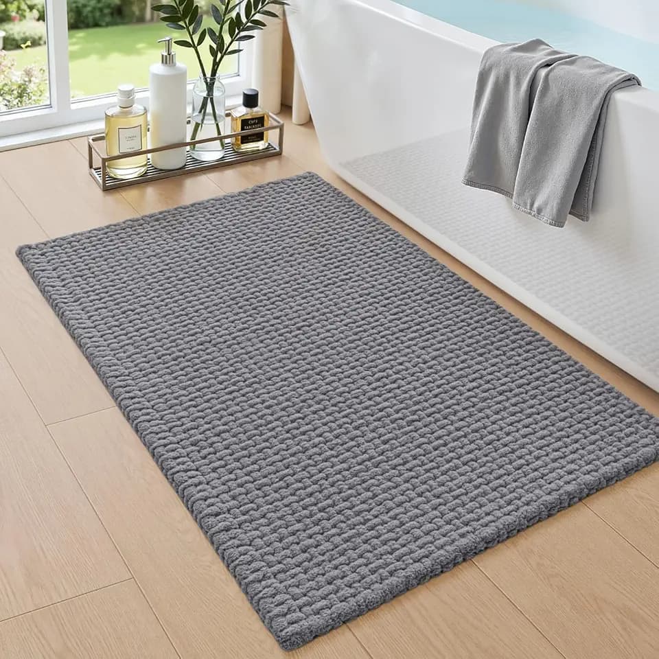 DEXI Chenille Bath Mat 32x20, Soft Absorbent Bathroom Rugs, Grey