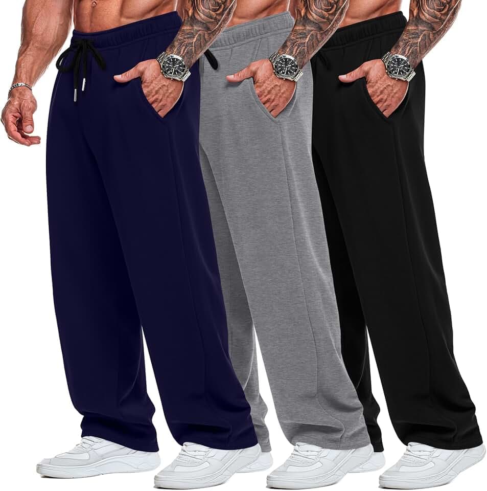 Neer 3 Pack Big and Tall Men's Wide Leg Sweatpants Baggy Joggers