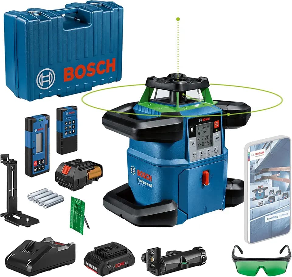 Bosch Professional 18V System Rotationslaser GRL 650 CHVG | grüner Laser, Nivellierung außen, 1x Akku 18V 4,0Ah, Ladegerät, App-Funktion, Arbeitsbereich: bis 650 m, Handwerkerkoffer