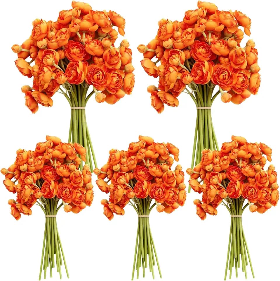 5 Bouquets Orange Ranunculus Artificial Flowers