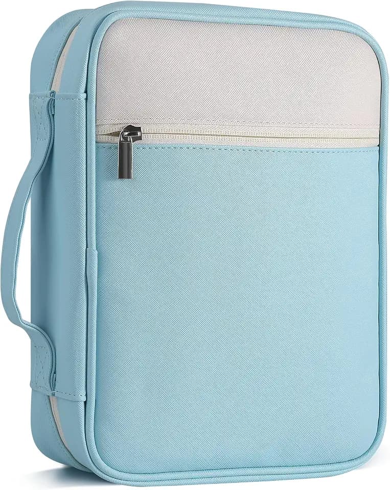GERMUN Bible Cover with Durable Handle, Carrying Book Case Church Bag Bible, Protective with Zippered Pocket, Bible Accessories Supplies, Book Protector for Book Lovers, WhiteBlue