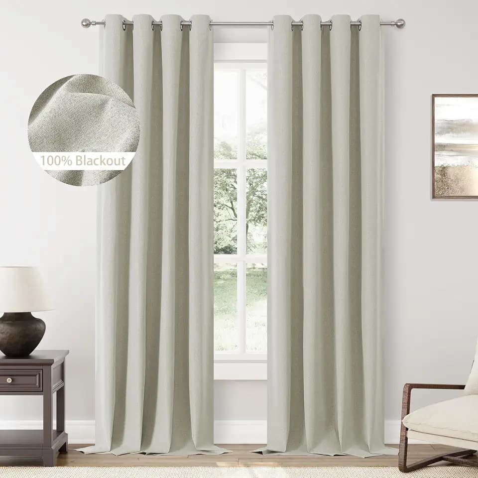 ChrisDowa Greyish Beige Blackout Curtain 102 Inch Long 2 Panels for Bedroom