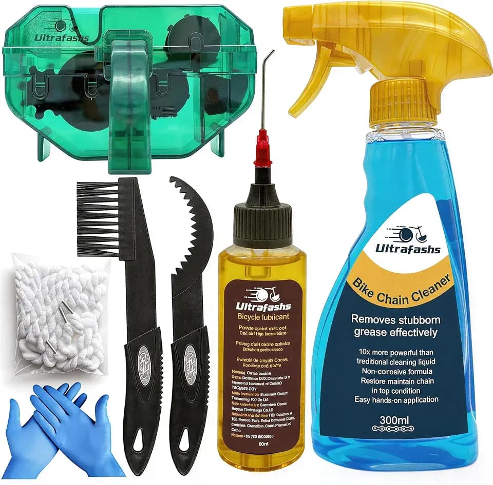 Bike Chain Cleaner Kit, 7-Piece with Degreaser, Lube & Chain Scrubber