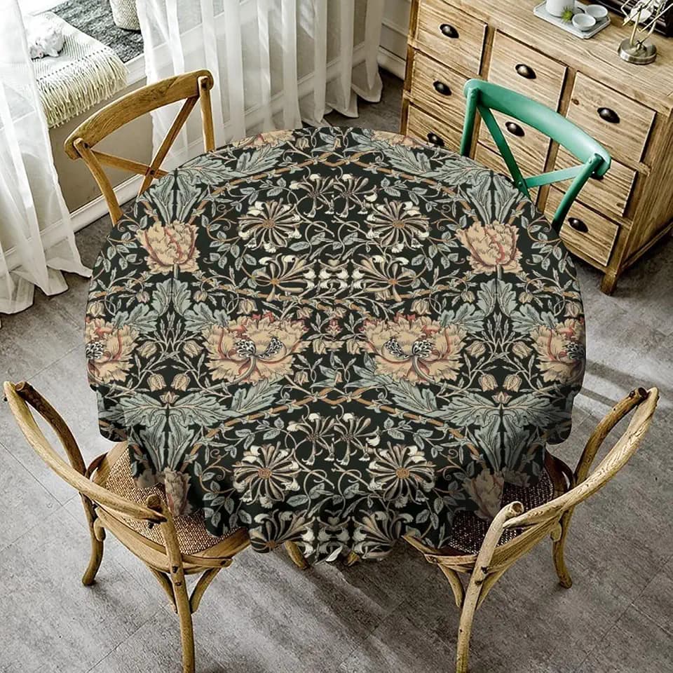 William Morris Tablecloth, Boho Rustic Ethnic Flower Original Design Print Table Cloth for Home Party Dining Room Kitchen Decor 70x70inch