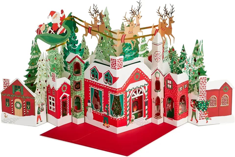 Hallmark Paper Wonder Jumbo Christmas Pop Up Card (Accordian Fold Village)