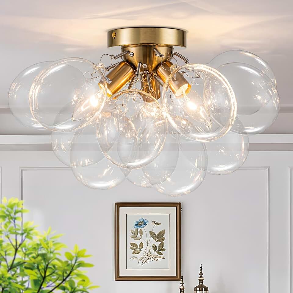 GoYeel Semi Flush Mount Chandelier Gold Close to Ceiling Light Fixtures