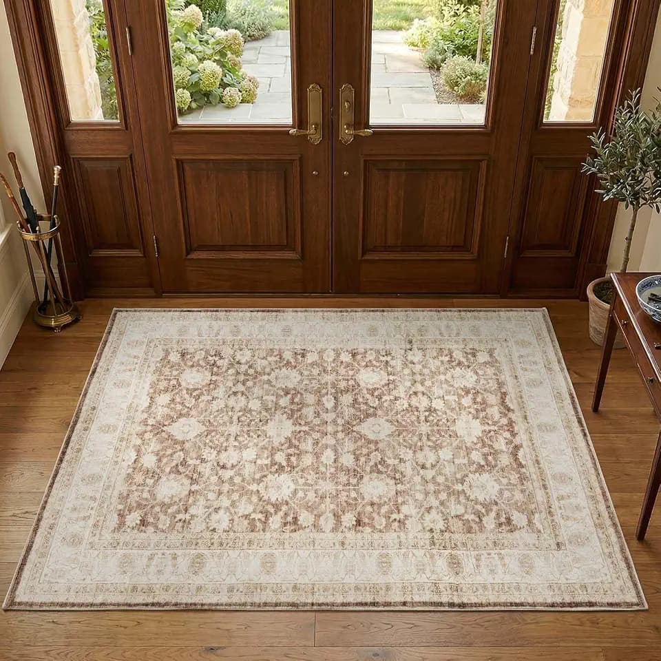 jinchan 4x6 Vintage Floral Area Rug, Washable Non Slip, Taupe