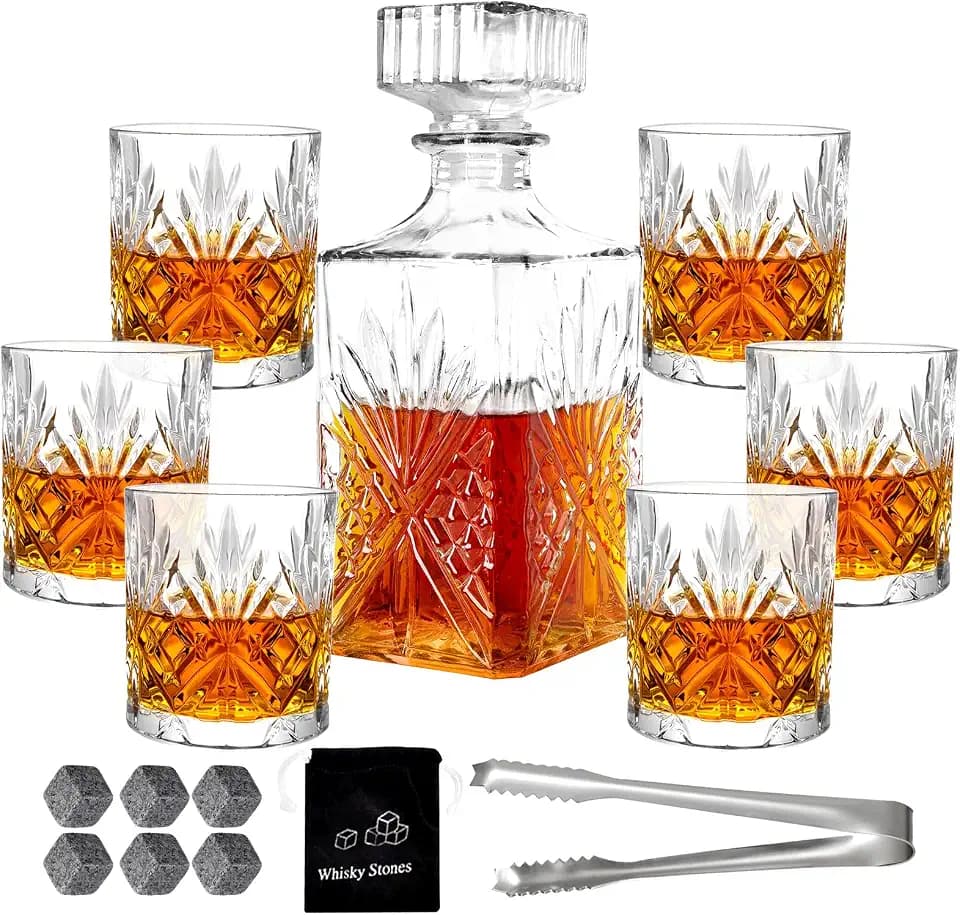 Whiskey Decanter Set for Men with 6 Whiskey Glasses, Clear Decanter Whisky Set Premium Whiskey Decanter Glass Liquor Decanter Set for Whiskey, Bourbon